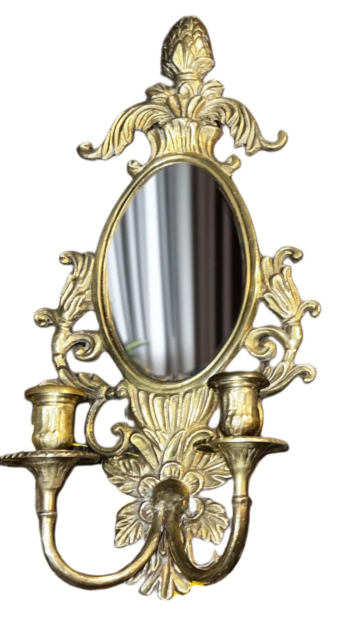 Vintage Art Nouveau Mirrored Candle Sconces Cast in Solid Brass - a Pair - 2