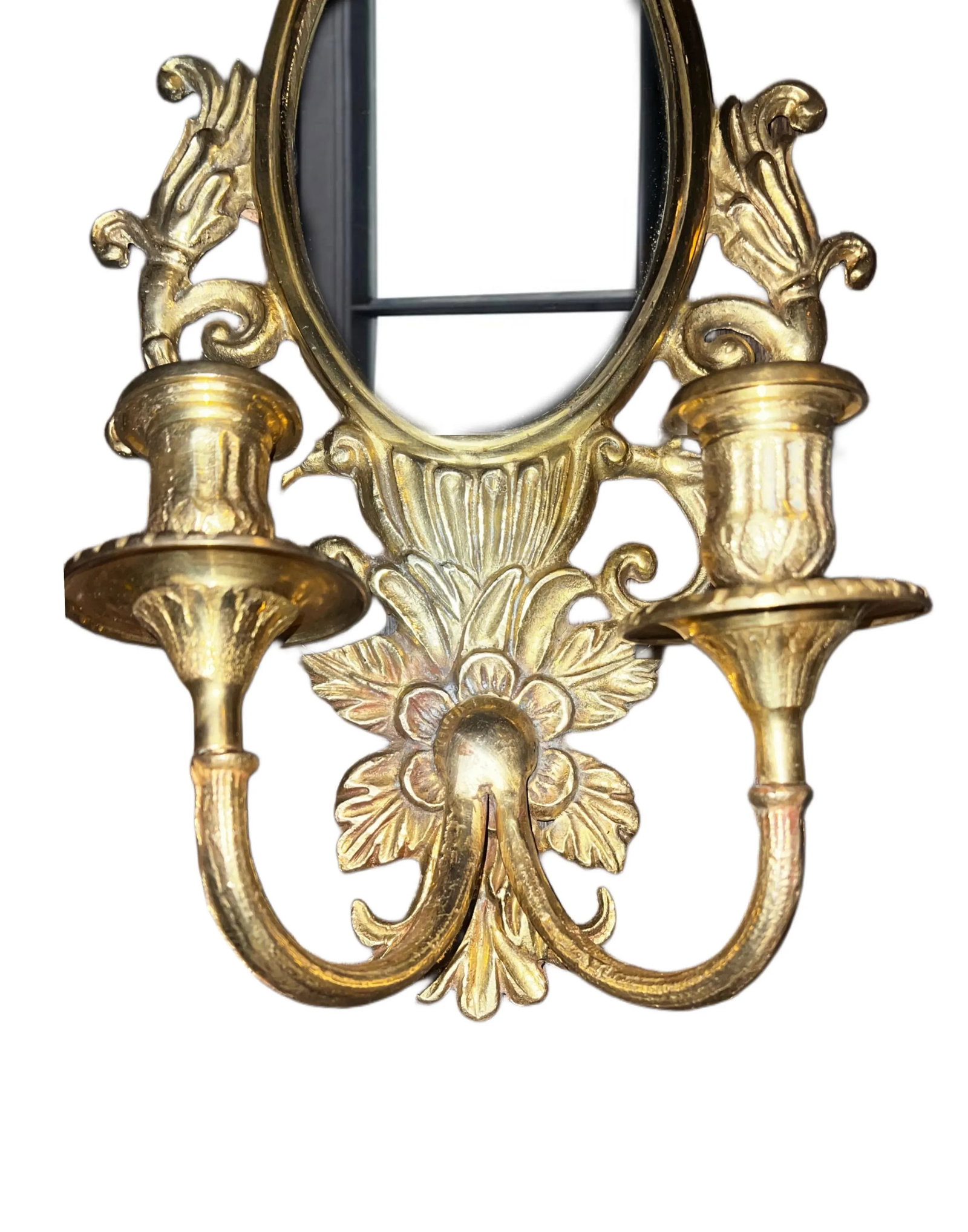 Vintage Art Nouveau Mirrored Candle Sconces Cast in Solid Brass - a Pair - 3