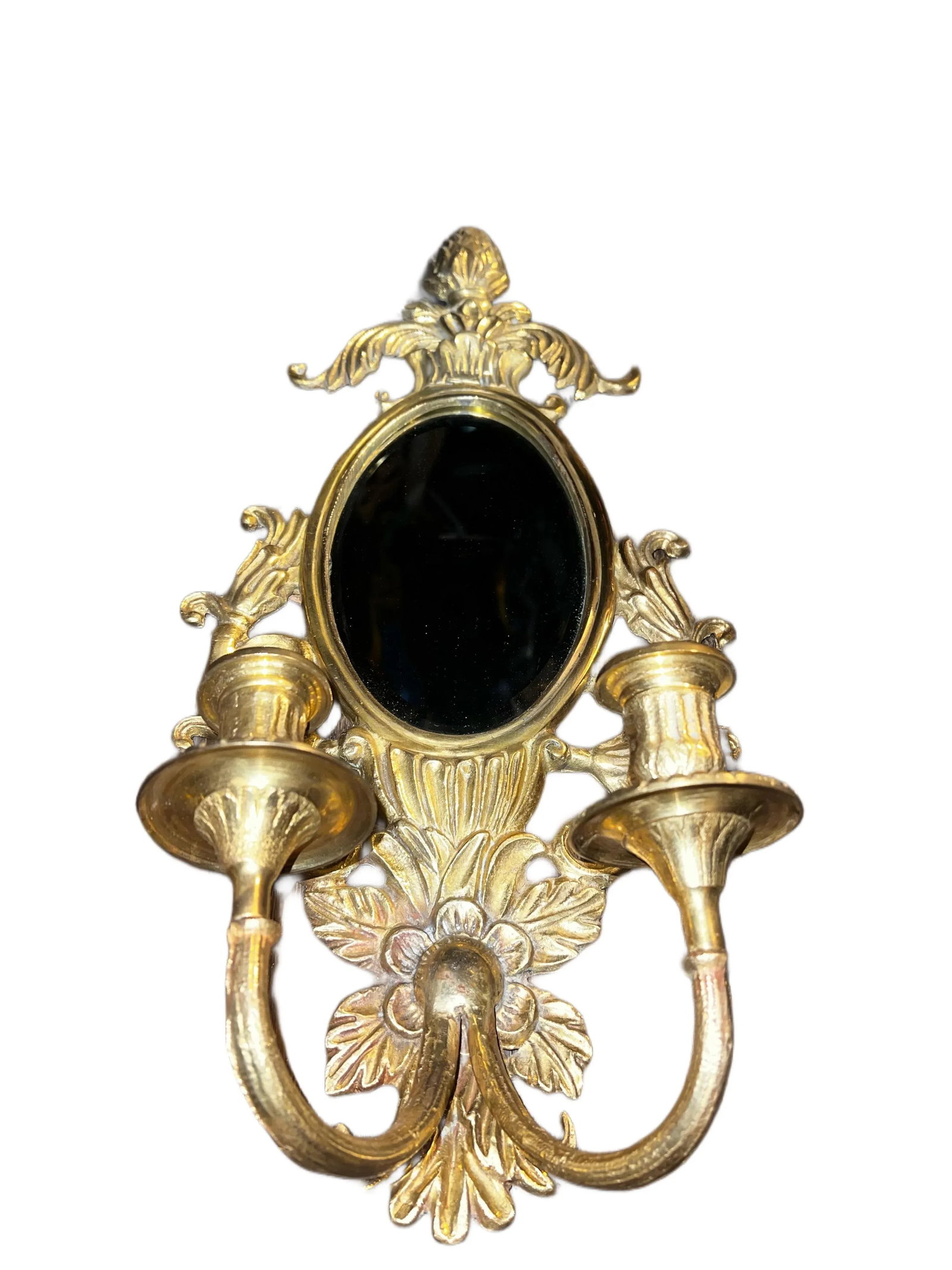 Vintage Art Nouveau Mirrored Candle Sconces Cast in Solid Brass - a Pair - 4