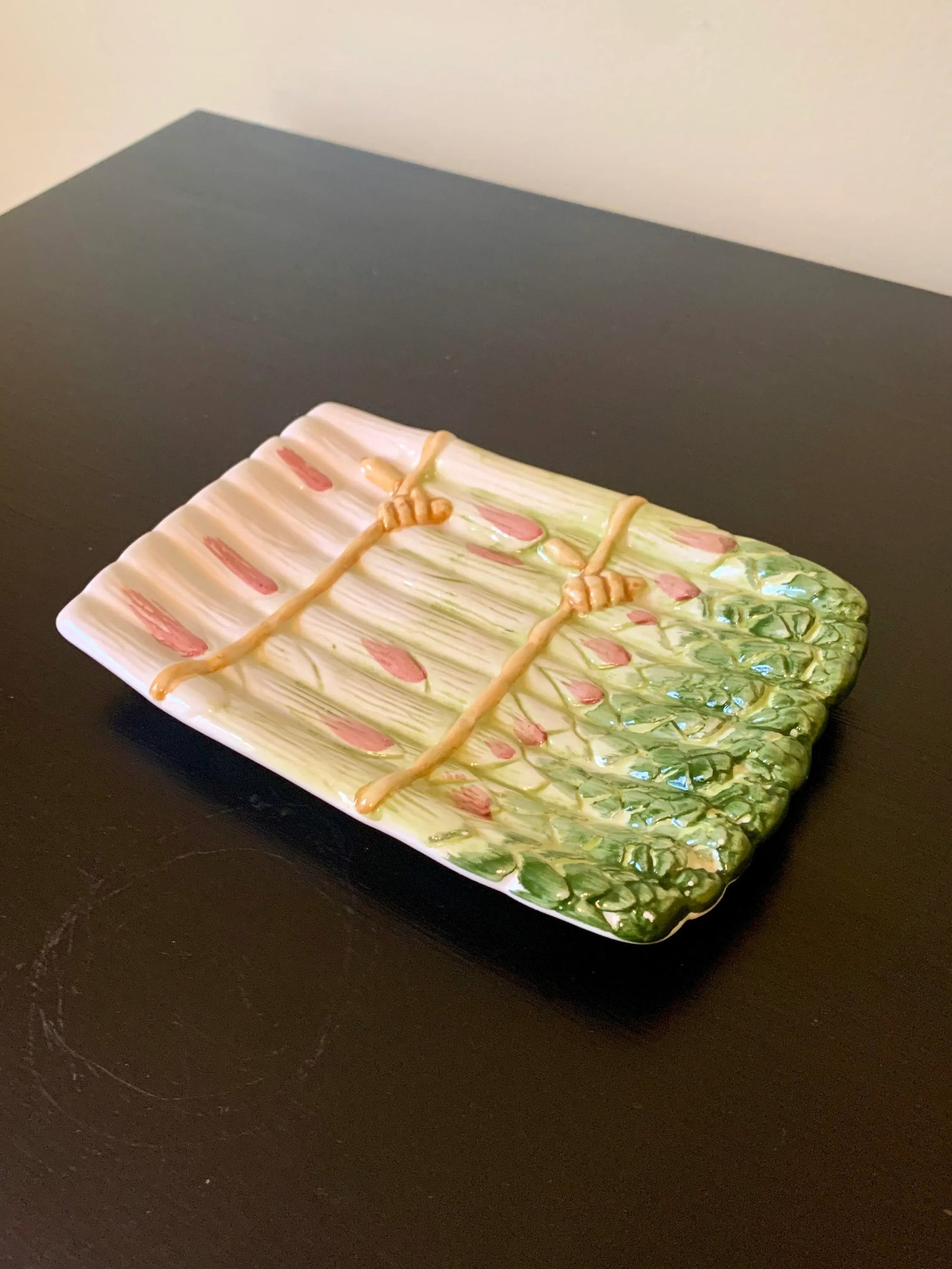 Majolica Ceramic Trompe l'Oeil Asparagus Dish - 2