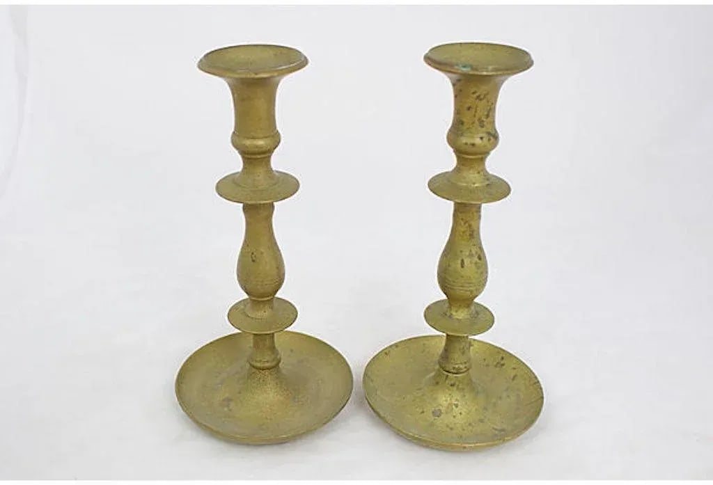 Antique Brass Candlesticks - a Pair - 2