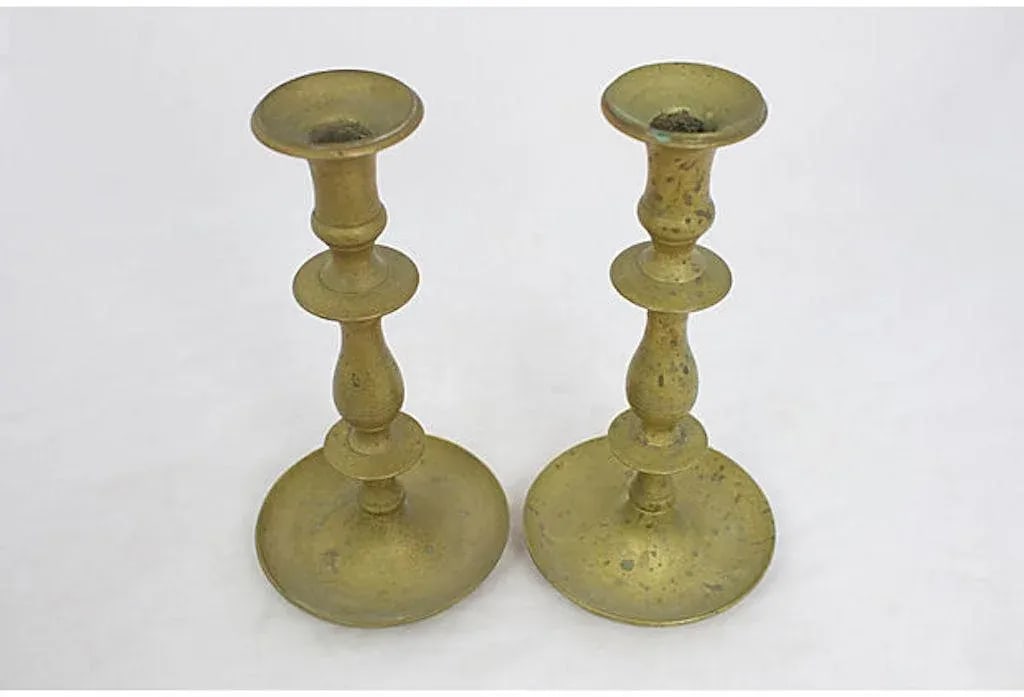 Antique Brass Candlesticks - a Pair - 3