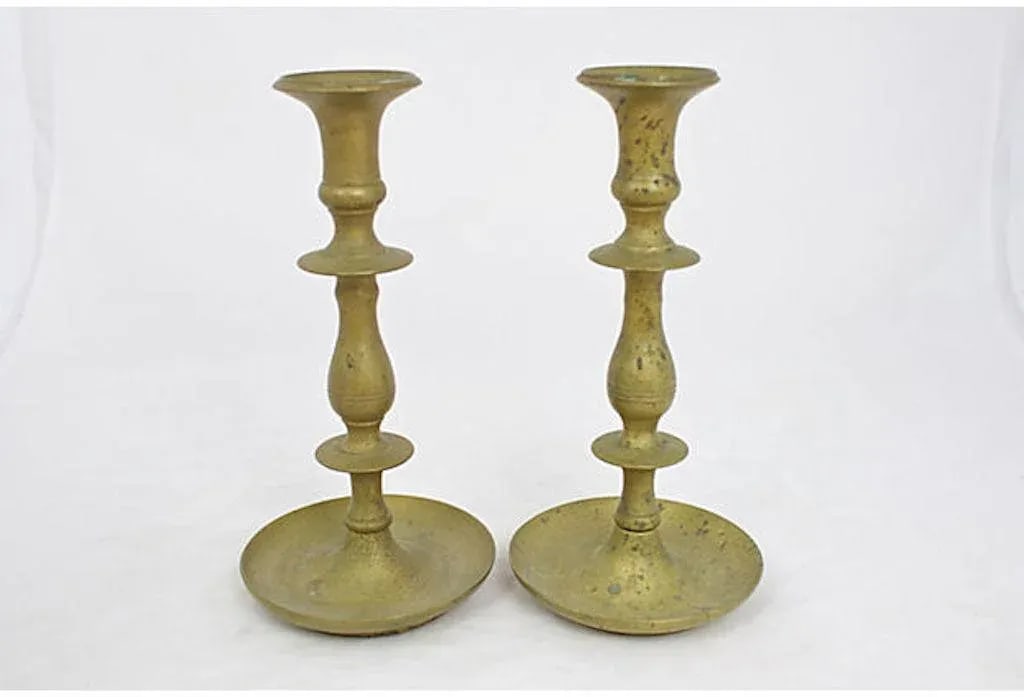 Antique Brass Candlesticks - a Pair - 4