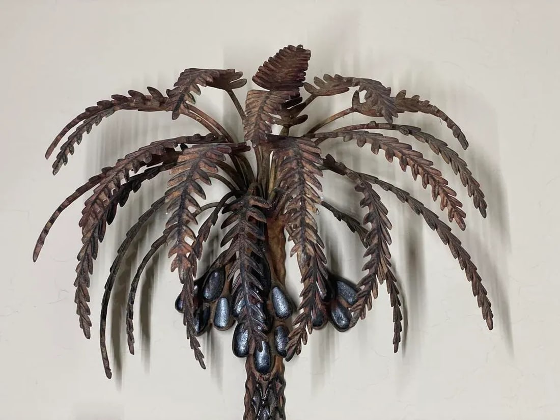 Vintage Palm Tree Two-Arm Candle Holder Wall Sconce Cast & Wrought Iron - 4