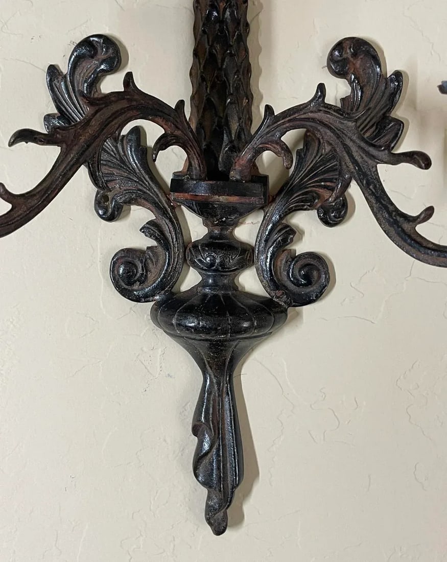 Vintage Palm Tree Two-Arm Candle Holder Wall Sconce Cast & Wrought Iron - 8
