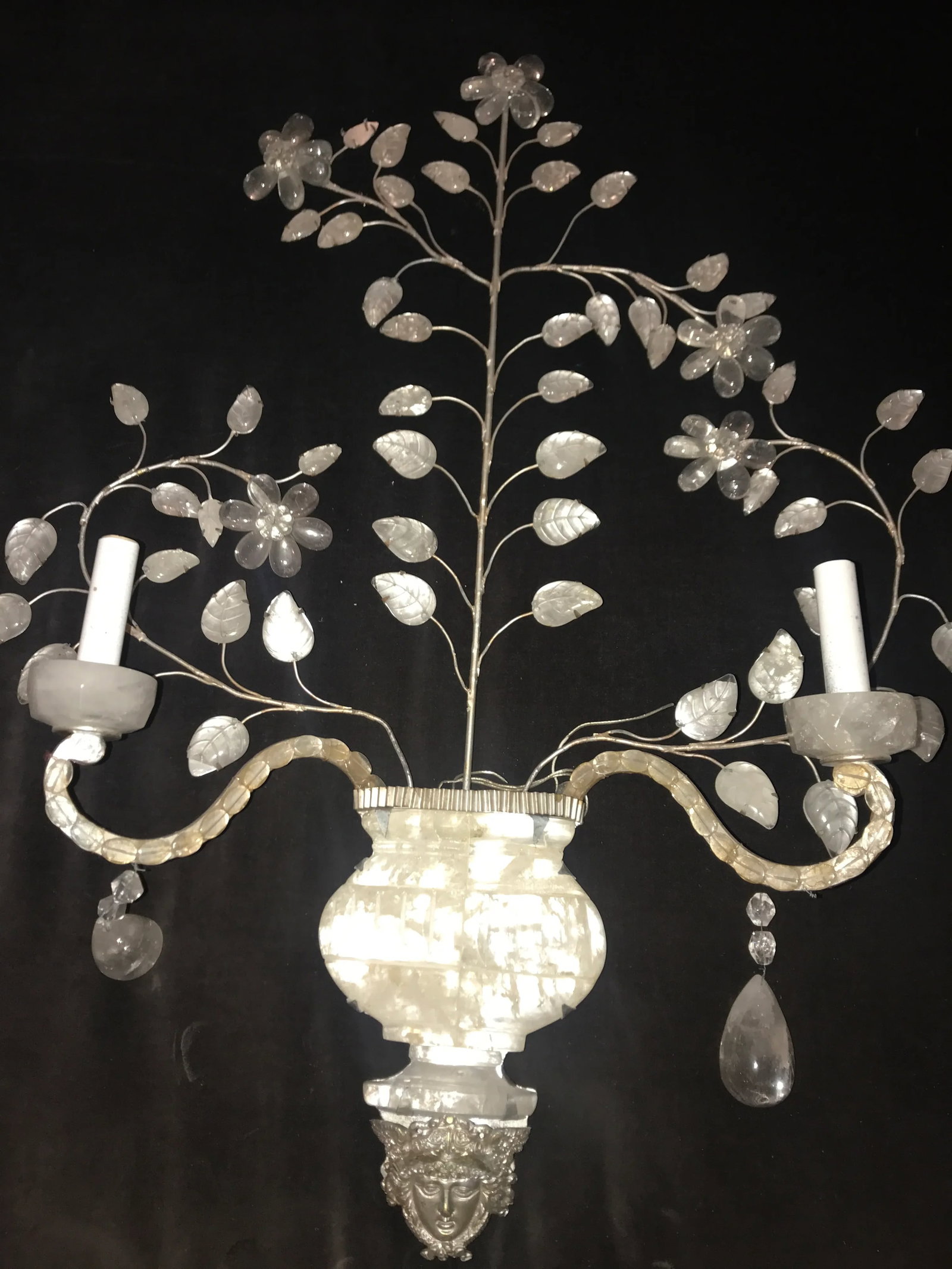 1900s Vintage Rock Crystal Wall Sconces- A Pair - 2