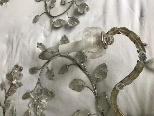 1900s Vintage Rock Crystal Wall Sconces- A Pair - 5