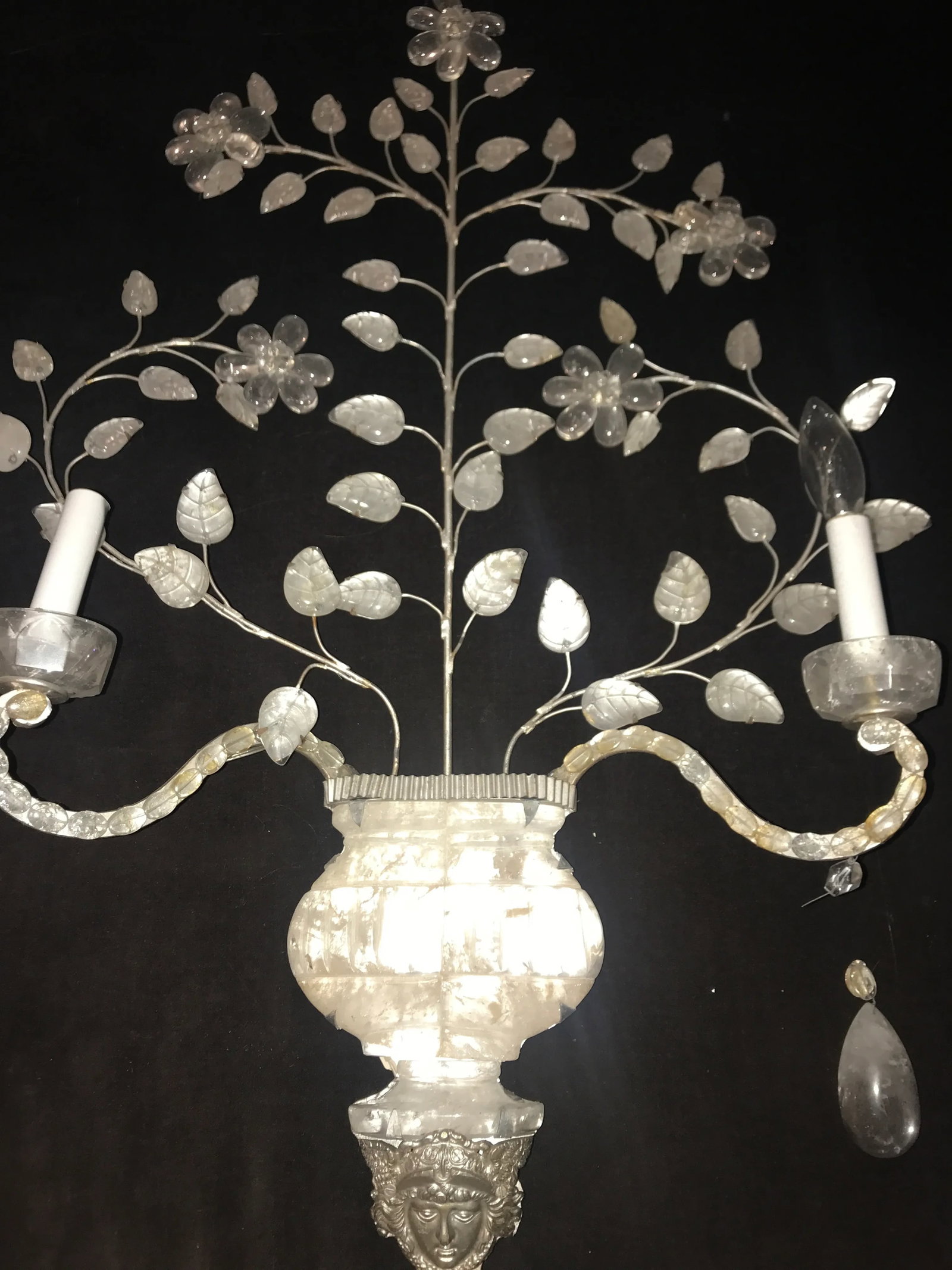 1900s Vintage Rock Crystal Wall Sconces- A Pair - 8