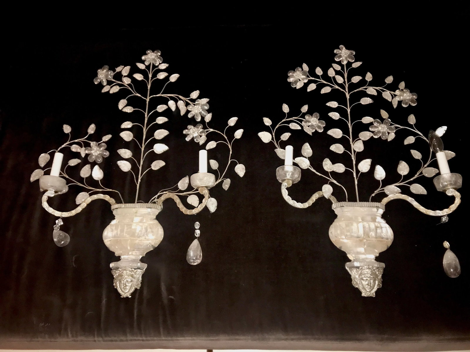 1900s Vintage Rock Crystal Wall Sconces- A Pair - 9