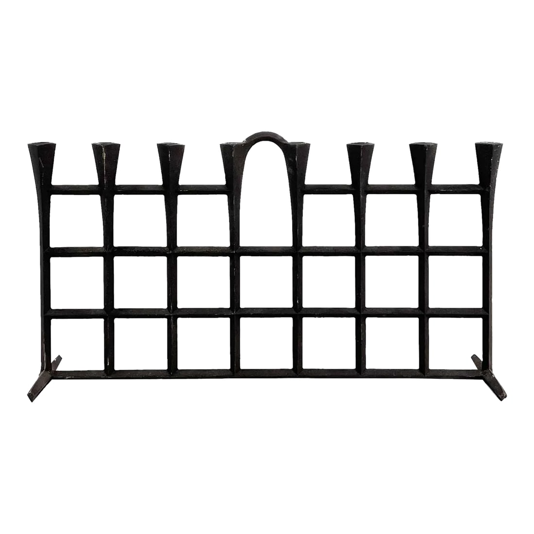 Vintage 1960s Large Dansk Iron "Fence" Style 1738 Tiny Taper Candelabra Candle Holder by Jens Harald: A 1960s mid-century modern iron candle holder, called the "Fence" -- style #1738. designed by Jens Harald Quistgaard for Dansk. Holds 8 tiny taper candles which can be purchased separately.