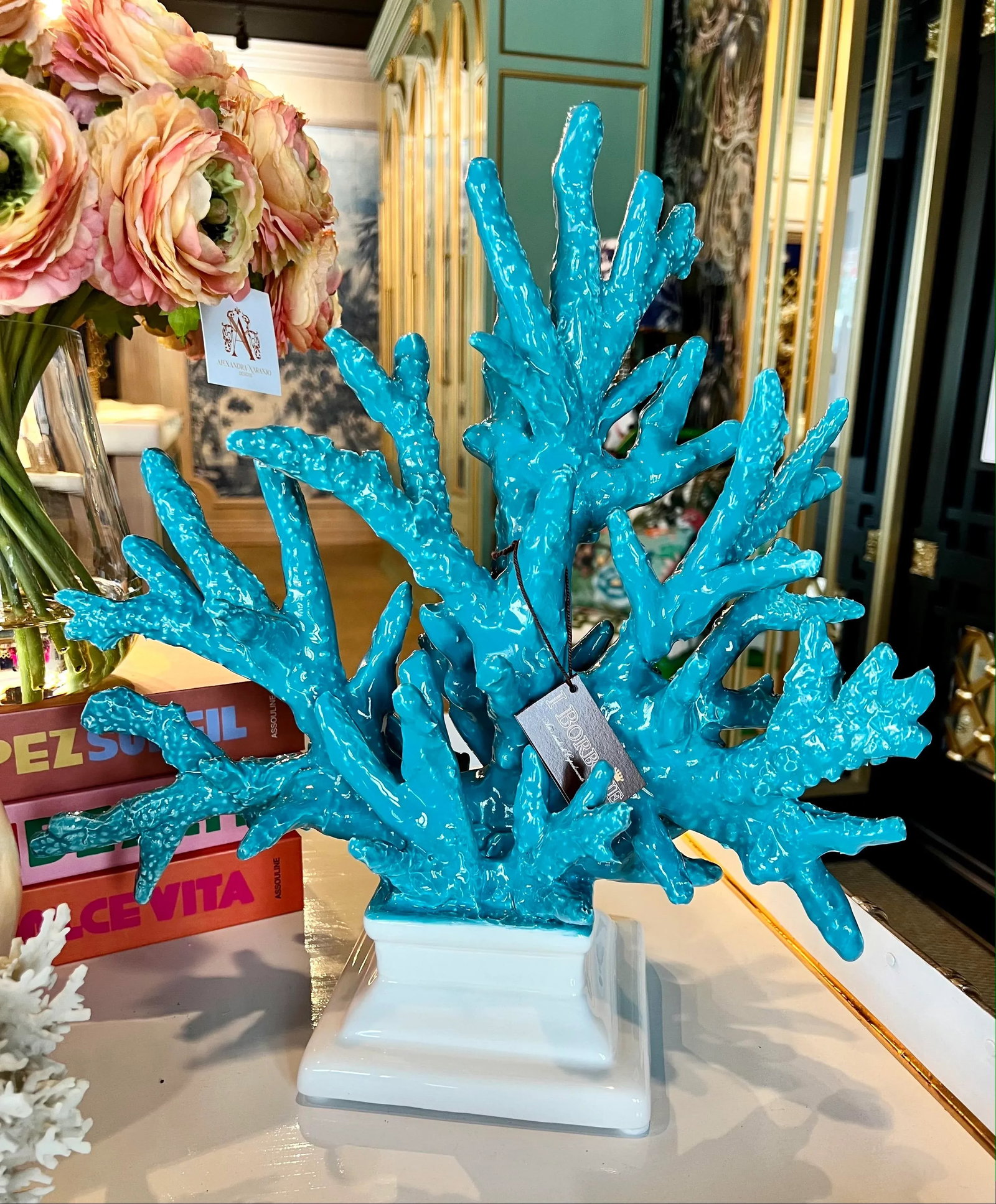 21st Century Capodimonte Turquoise Ceramic Coral Sculpture Palm Beach - 2
