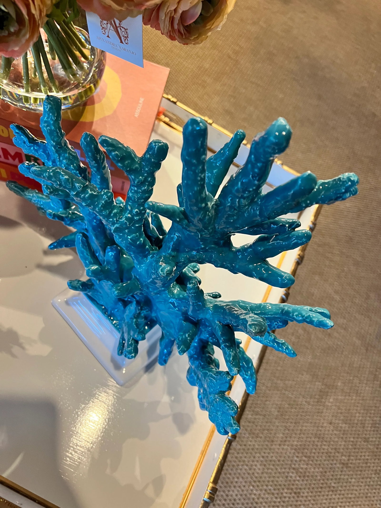 21st Century Capodimonte Turquoise Ceramic Coral Sculpture Palm Beach - 3
