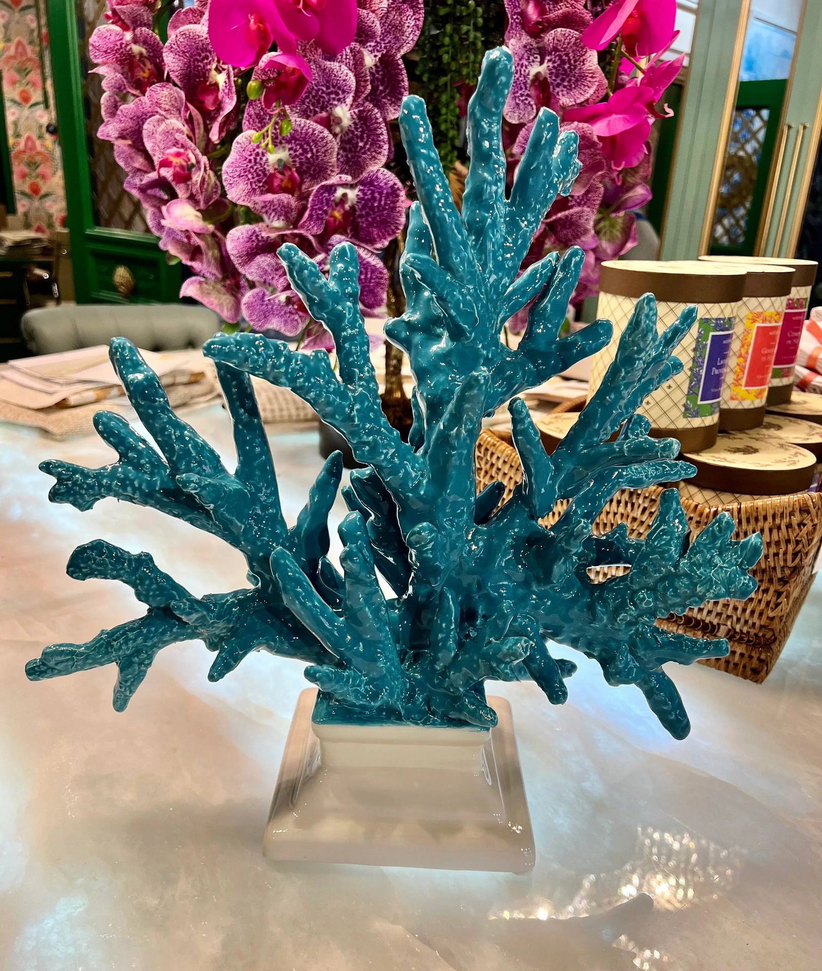 21st Century Capodimonte Turquoise Ceramic Coral Sculpture Palm Beach - 4