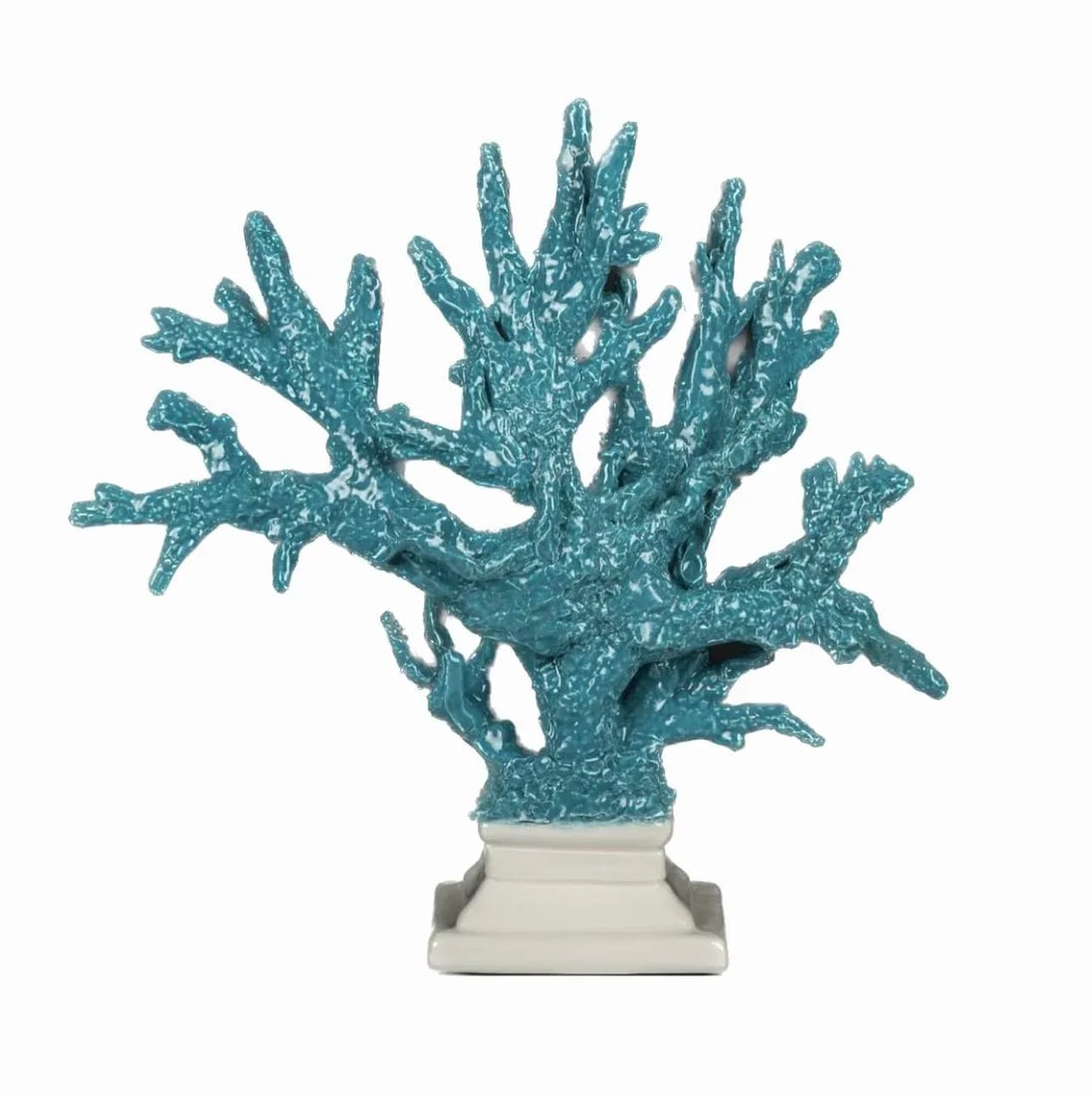 21st Century Capodimonte Turquoise Ceramic Coral Sculpture Palm Beach - 5
