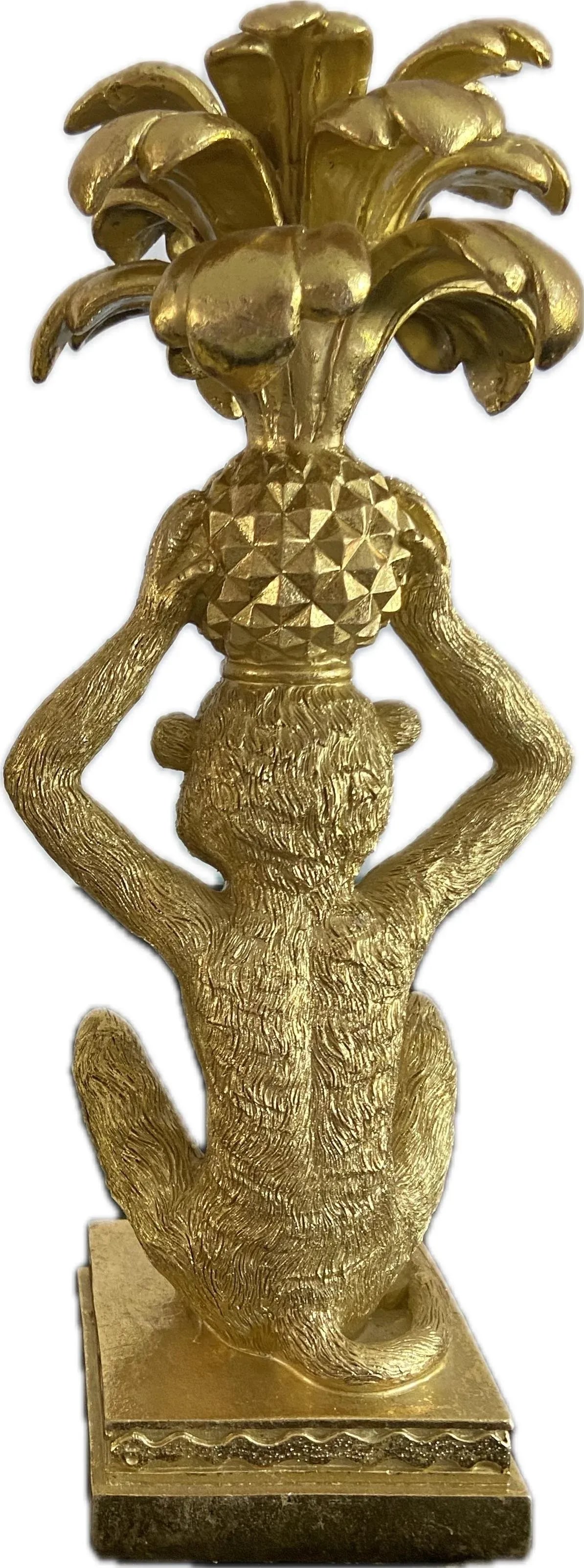Gold Monkeys Sitting With Pineapples Candle Holders - a Pair - 5
