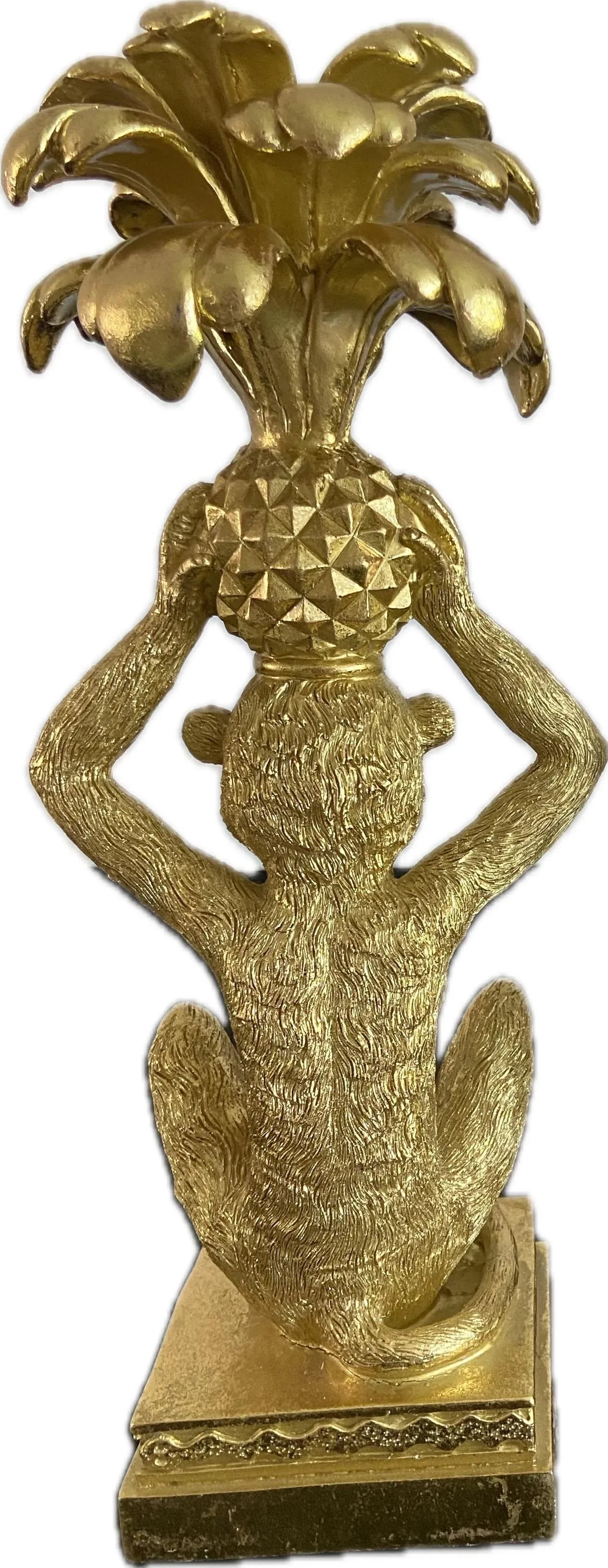 Gold Monkeys Sitting With Pineapples Candle Holders - a Pair - 6