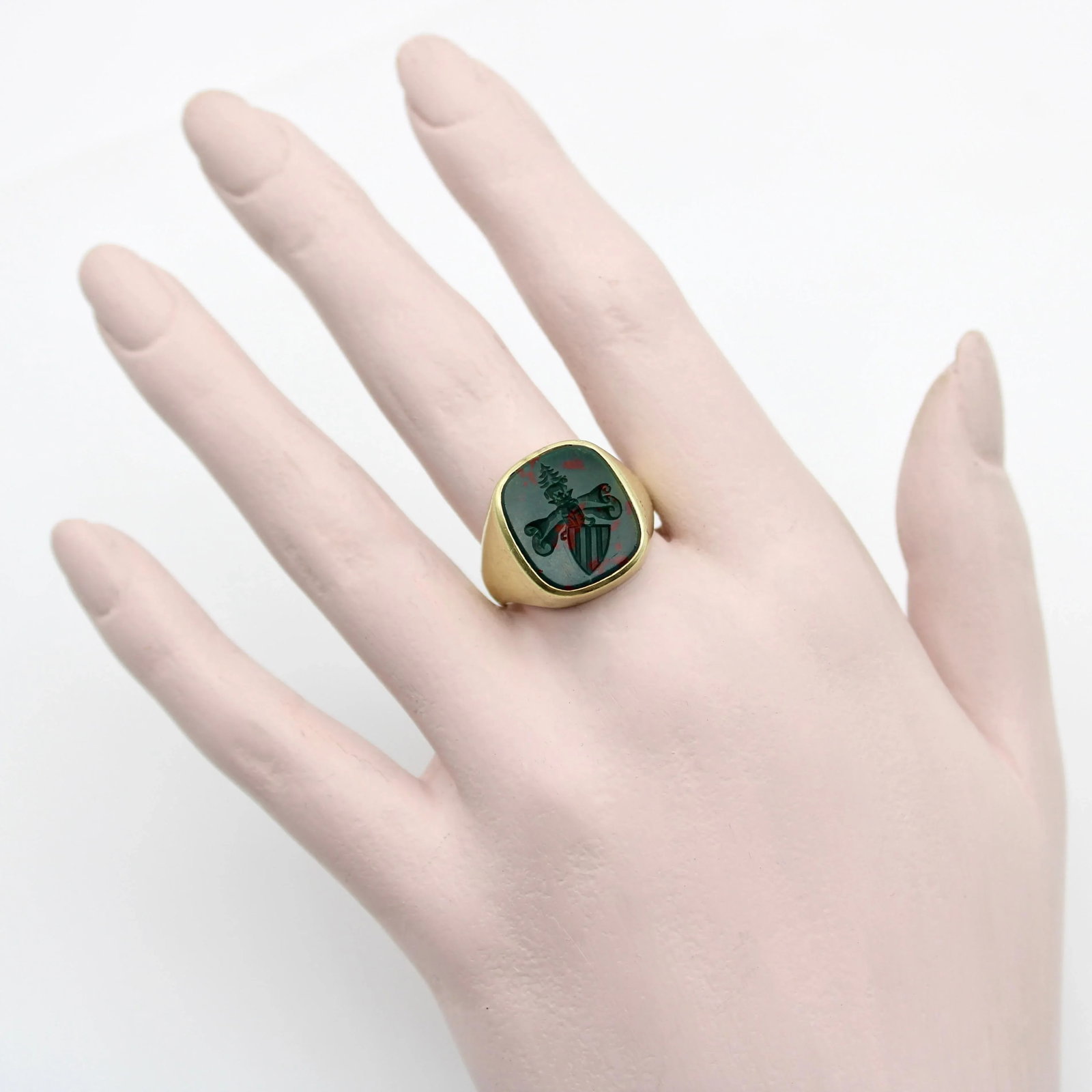 14K Gold Bloodstone Edwardian Intaglio Signet Ring Size 10.25 - 2