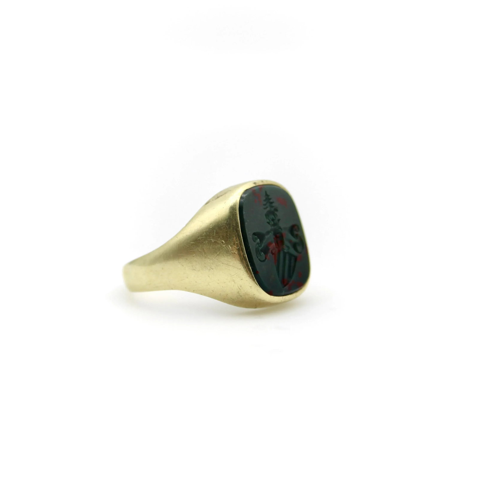 14K Gold Bloodstone Edwardian Intaglio Signet Ring Size 10.25 - 3