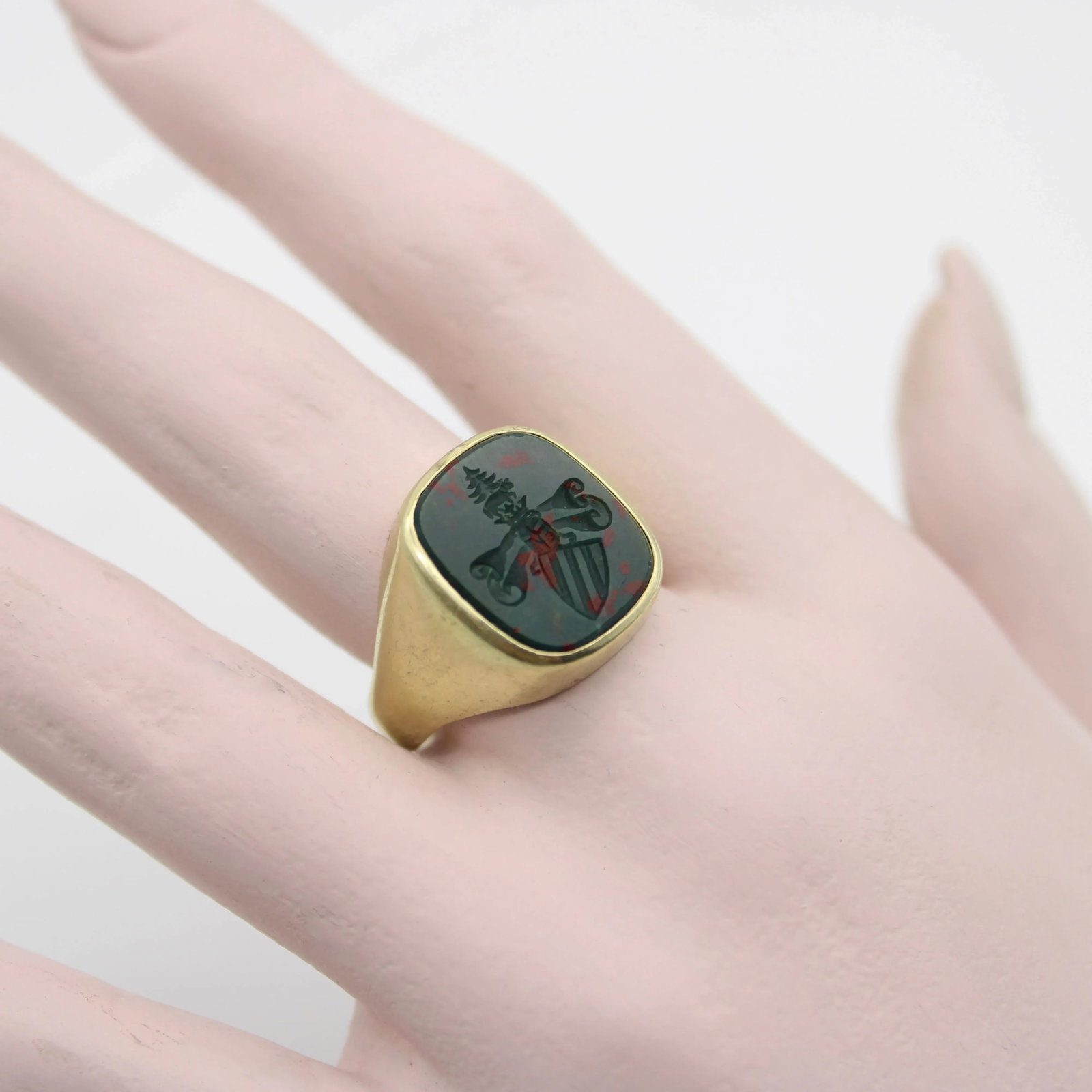 14K Gold Bloodstone Edwardian Intaglio Signet Ring Size 10.25 - 4