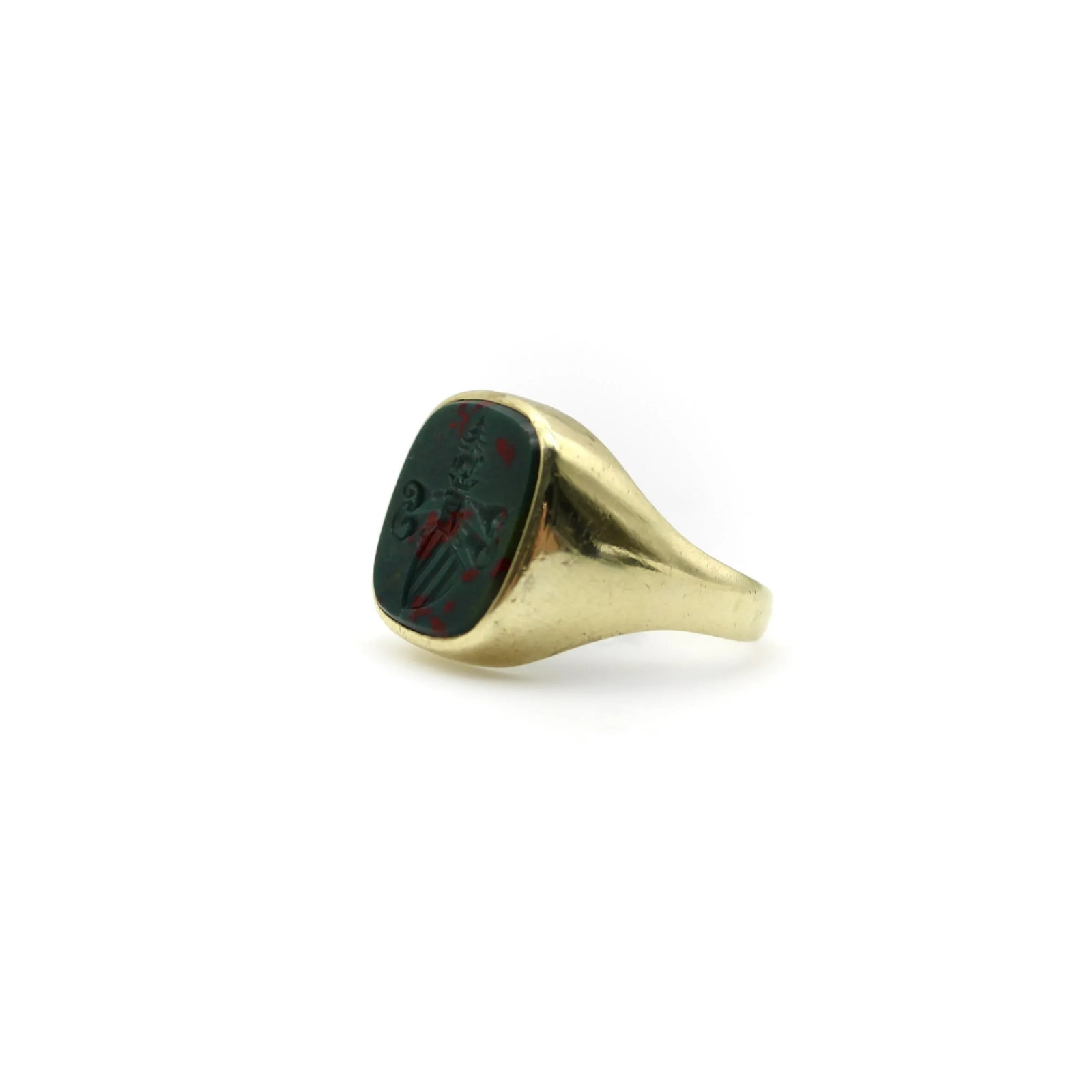 14K Gold Bloodstone Edwardian Intaglio Signet Ring Size 10.25 - 5