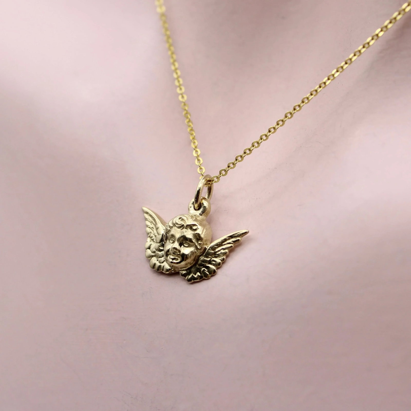 14K Gold Winged Cherub Charm or Pendant - 4