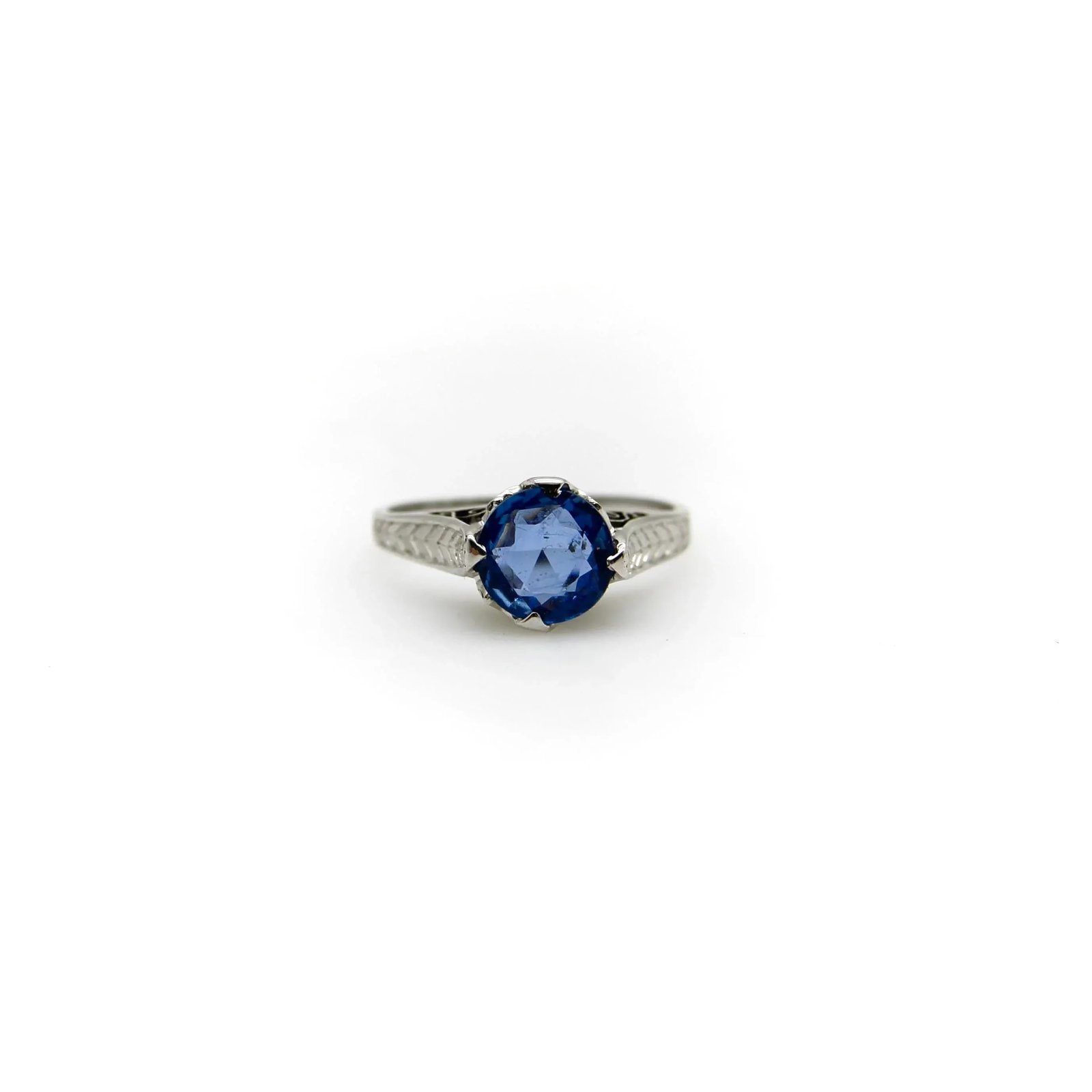 14k White Gold Art Deco Natural Blue Sapphire Filigree Ring Size 4.5 - 3