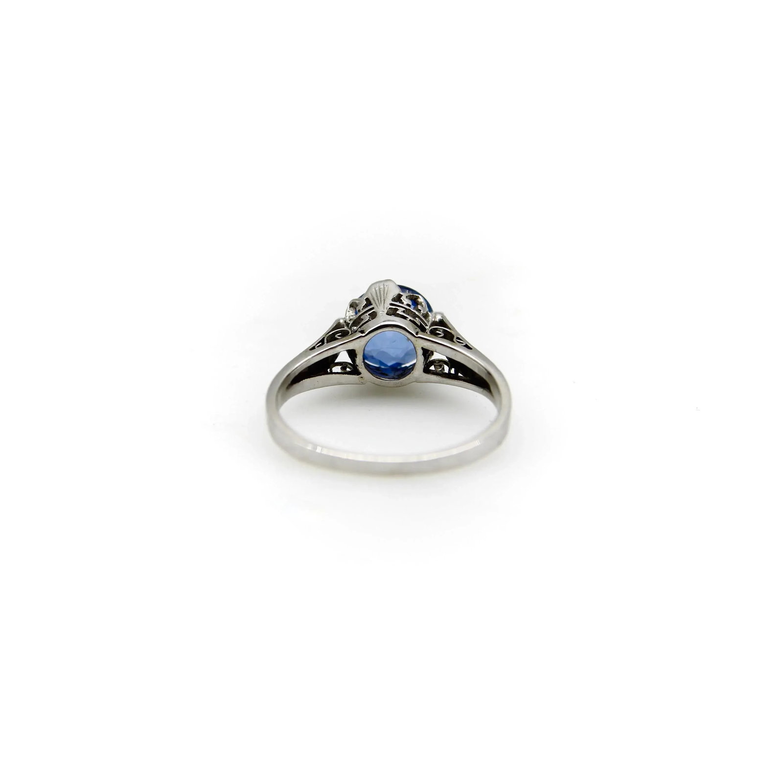 14k White Gold Art Deco Natural Blue Sapphire Filigree Ring Size 4.5 - 7