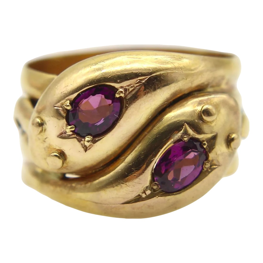 9k Gold Edwardian Snake Ring With Rhodolite Garnets Size 7.5 (1 of 7)