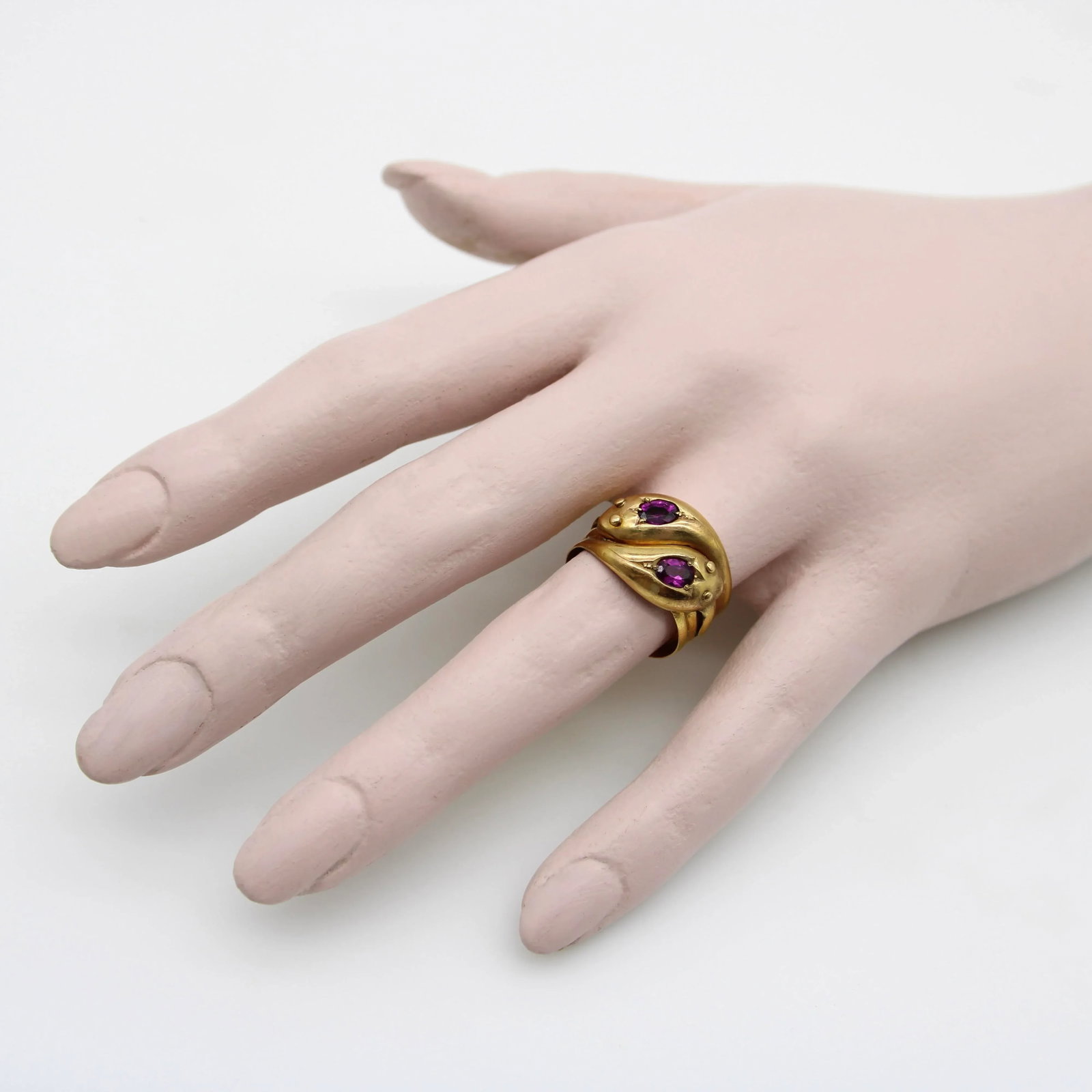 9k Gold Edwardian Snake Ring With Rhodolite Garnets Size 7.5 - 2