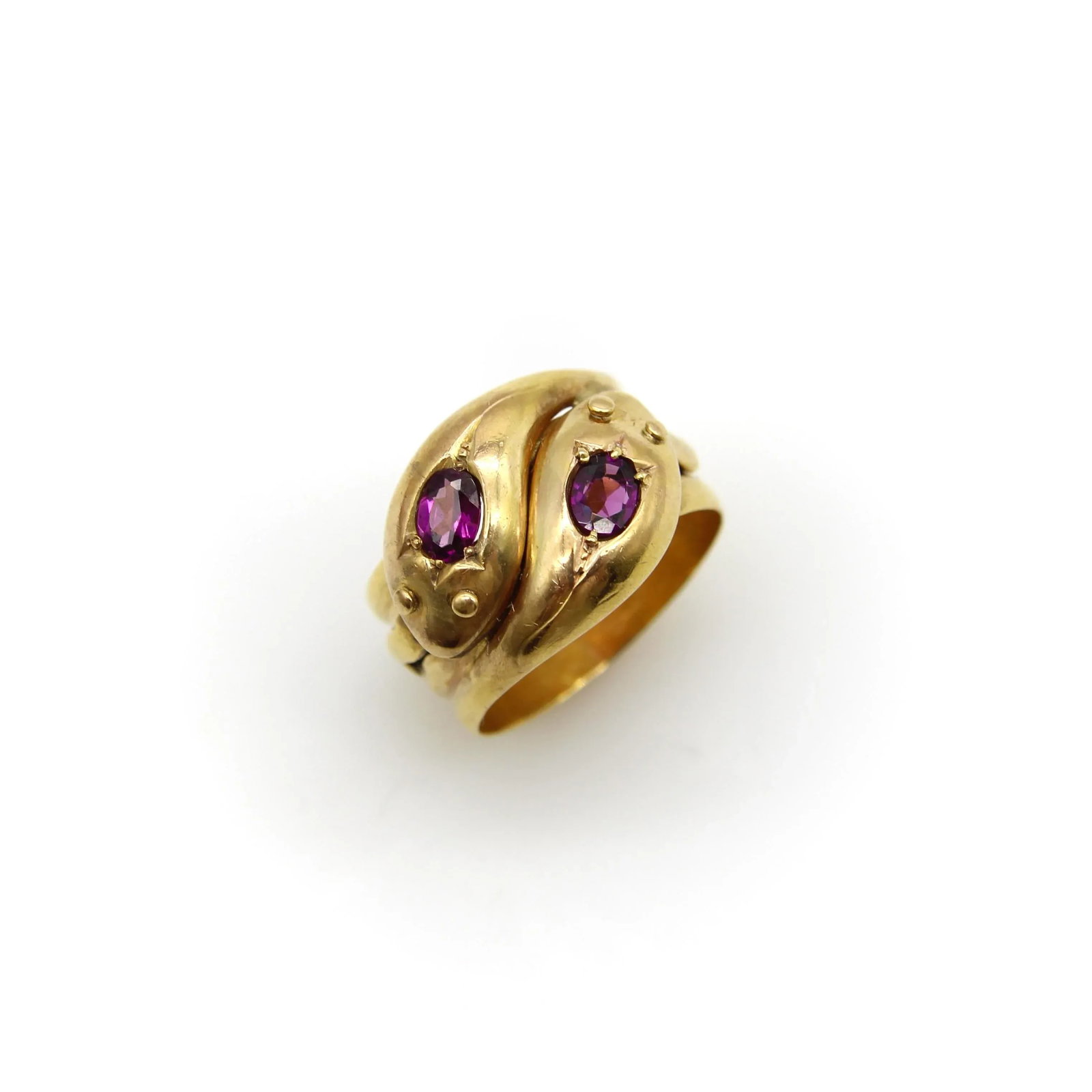 9k Gold Edwardian Snake Ring With Rhodolite Garnets Size 7.5 - 3