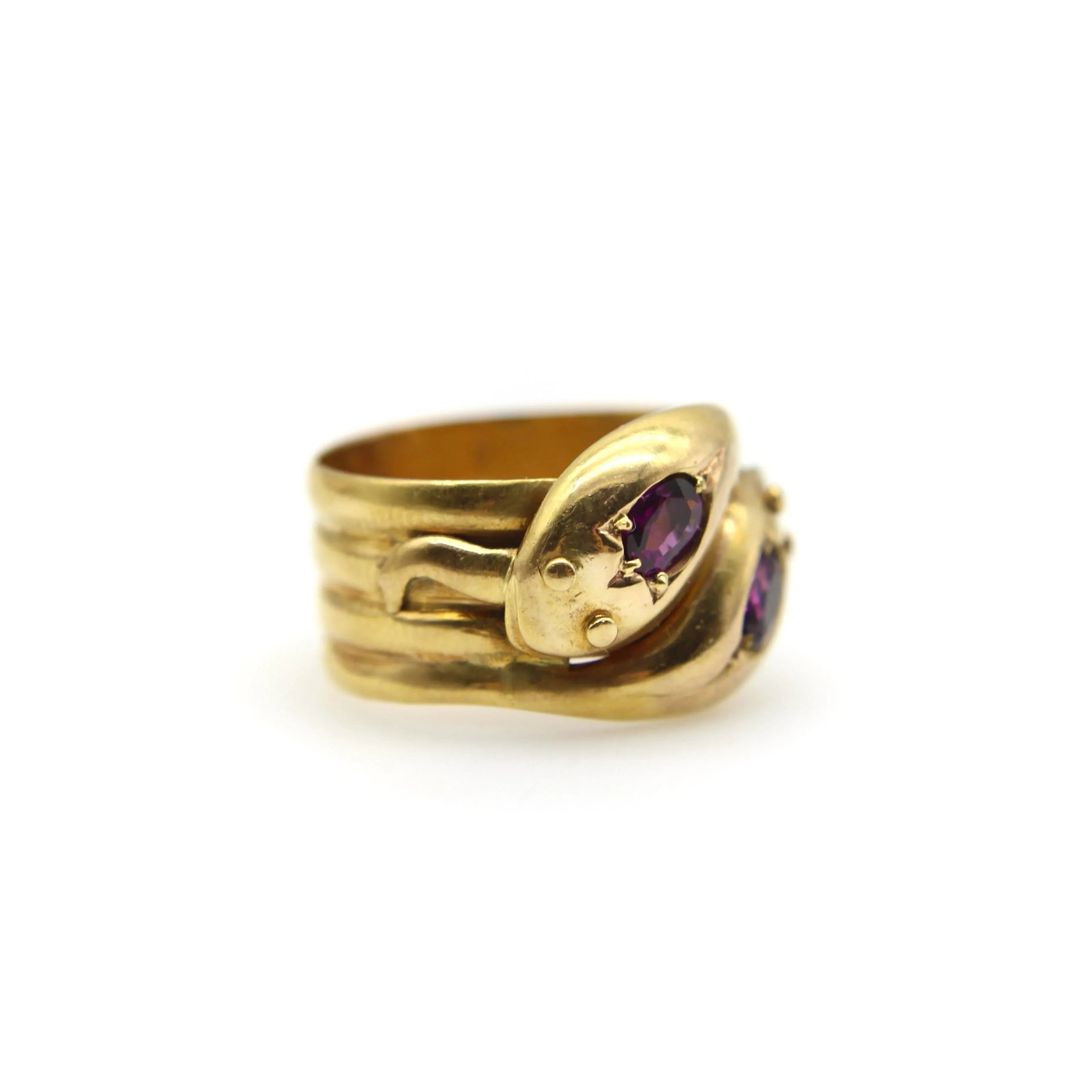 9k Gold Edwardian Snake Ring With Rhodolite Garnets Size 7.5 - 4