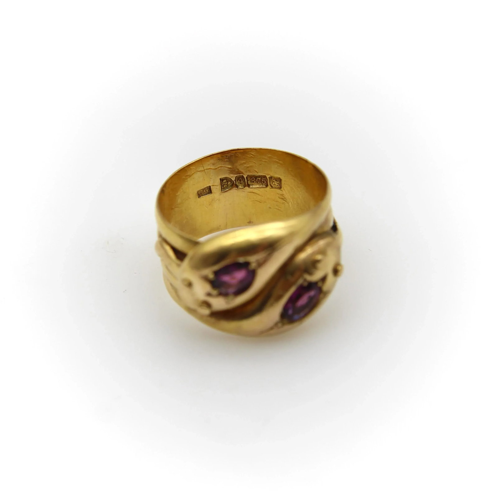 9k Gold Edwardian Snake Ring With Rhodolite Garnets Size 7.5 - 6