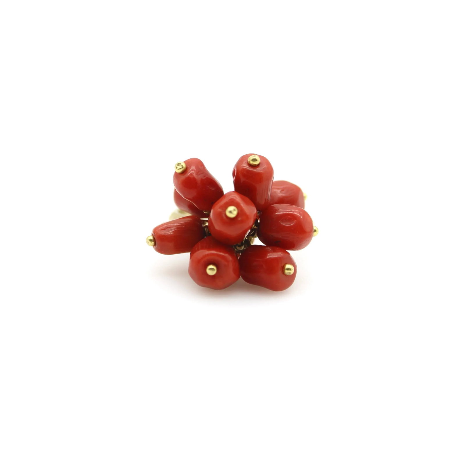 Vintage 18K Gold Coral Berry Cluster Ring Size 6 - 3