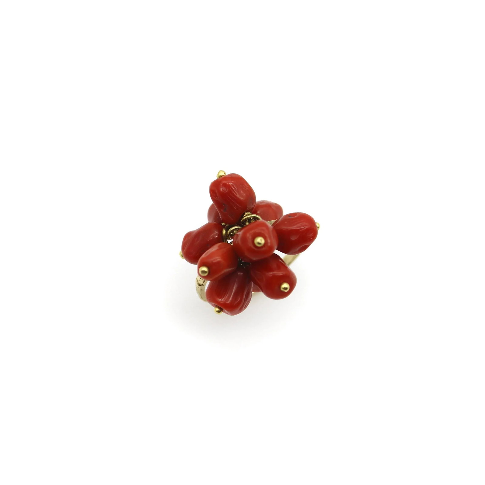 Vintage 18K Gold Coral Berry Cluster Ring Size 6 - 5