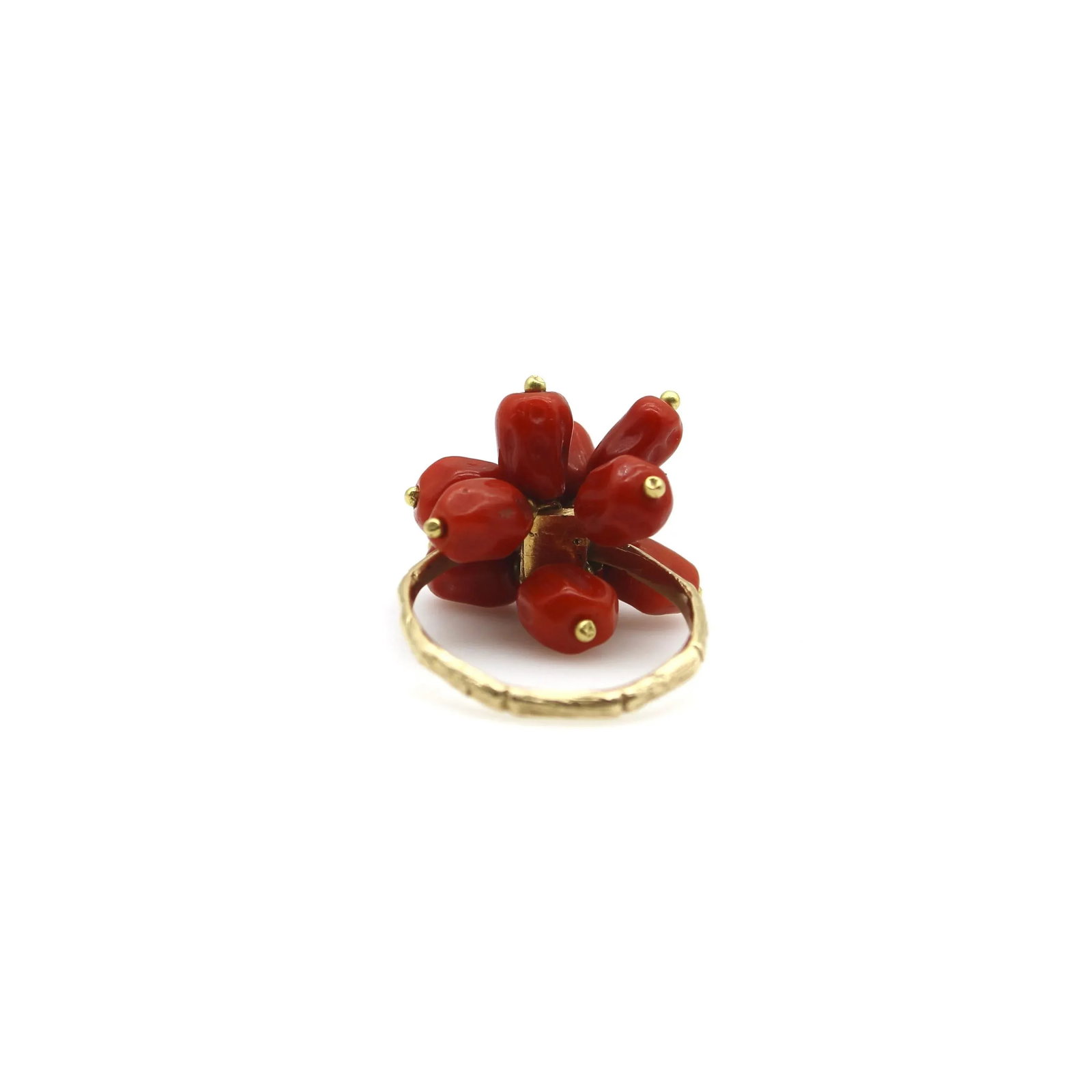 Vintage 18K Gold Coral Berry Cluster Ring Size 6 - 6