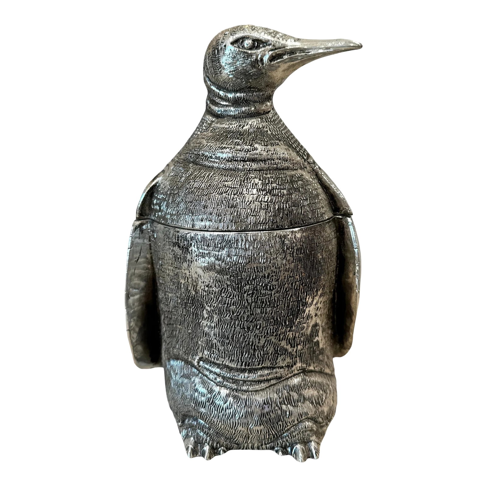 Mid Century Mauro Manetti Silver-Plated Penguin Ice Bucket: Mid-20th Century Mauro Manetti Penguin Ice Bucket. Rare to find. Stamped on the underside, Stamped M M on the underside, Firenze. Great detailing throughout. Condition: Alterations: Original