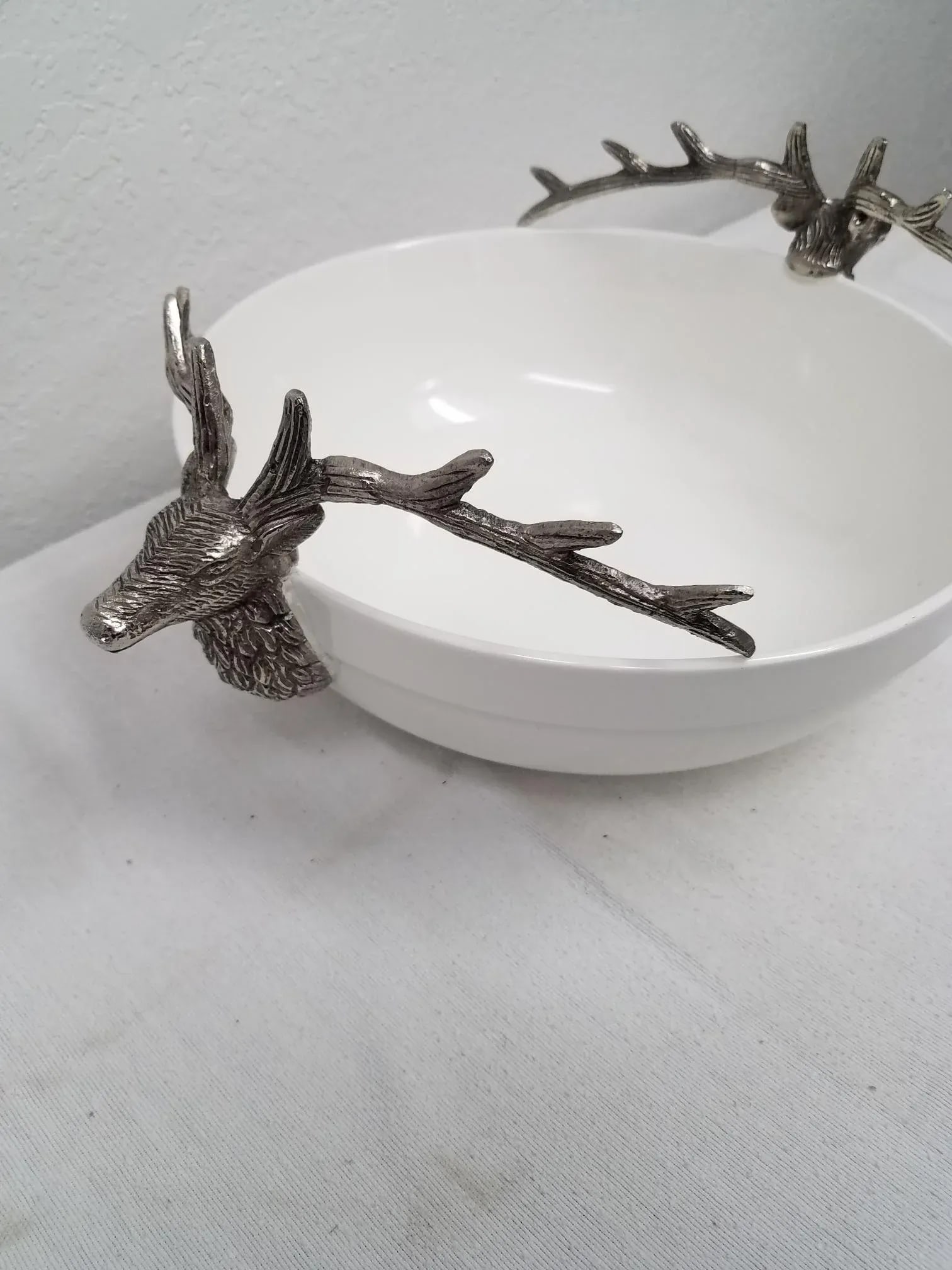 White Bowl With Deer Antler Handles - 2