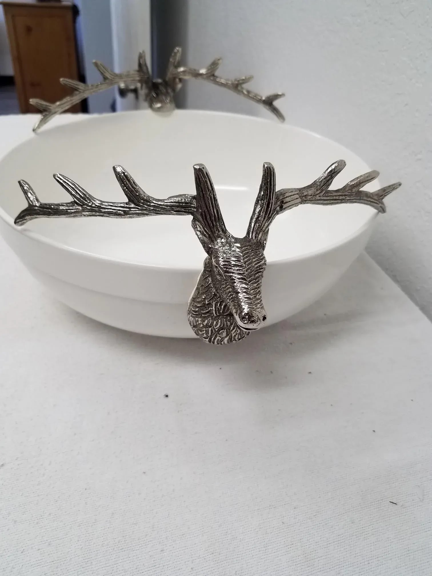 White Bowl With Deer Antler Handles - 3
