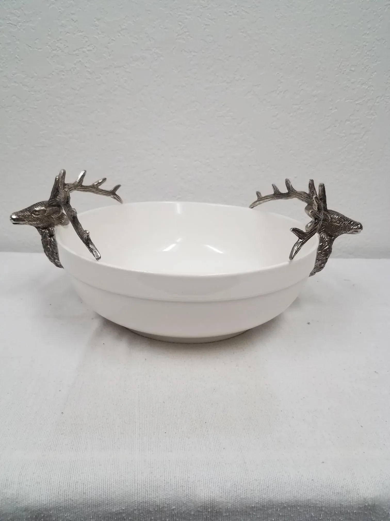 White Bowl With Deer Antler Handles - 9