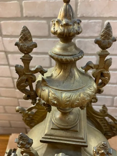 Antique Art Nouveau Mantle Clock and Candelabras - Garniture Set - 11