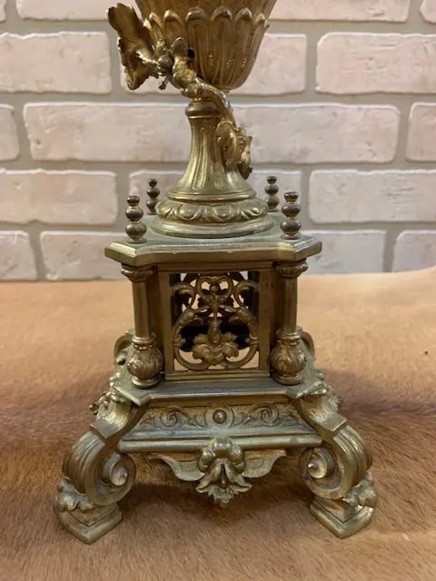 Antique Art Nouveau Mantle Clock and Candelabras - Garniture Set - 12