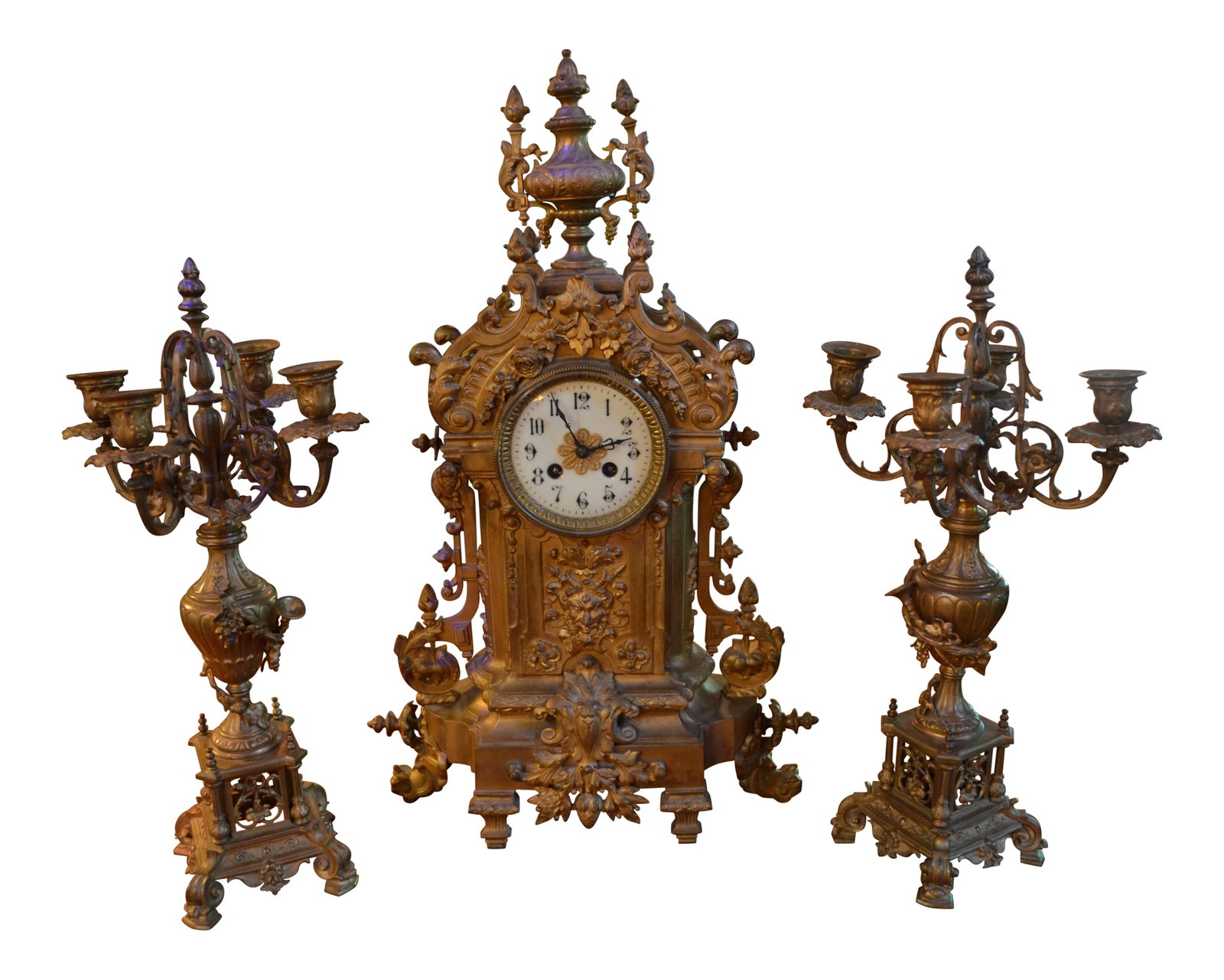 Antique Art Nouveau Mantle Clock and Candelabras - Garniture Set (1 of 12)