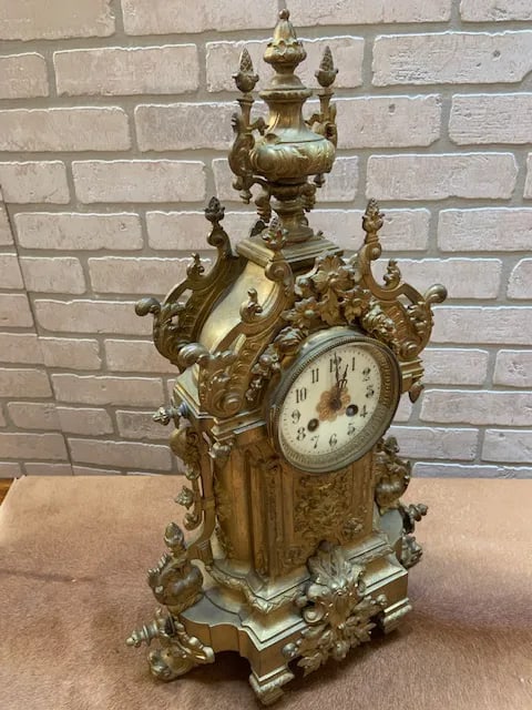 Antique Art Nouveau Mantle Clock and Candelabras - Garniture Set - 4