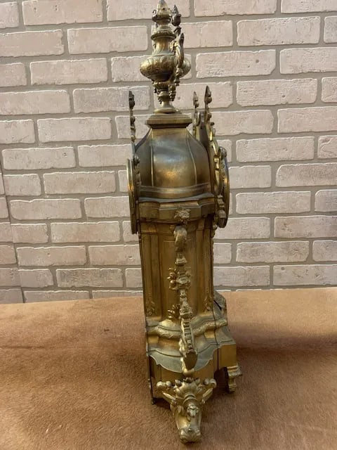 Antique Art Nouveau Mantle Clock and Candelabras - Garniture Set - 5