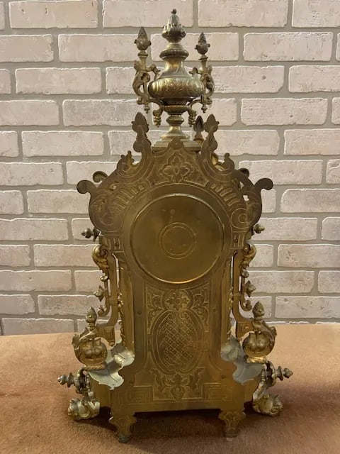 Antique Art Nouveau Mantle Clock and Candelabras - Garniture Set - 6