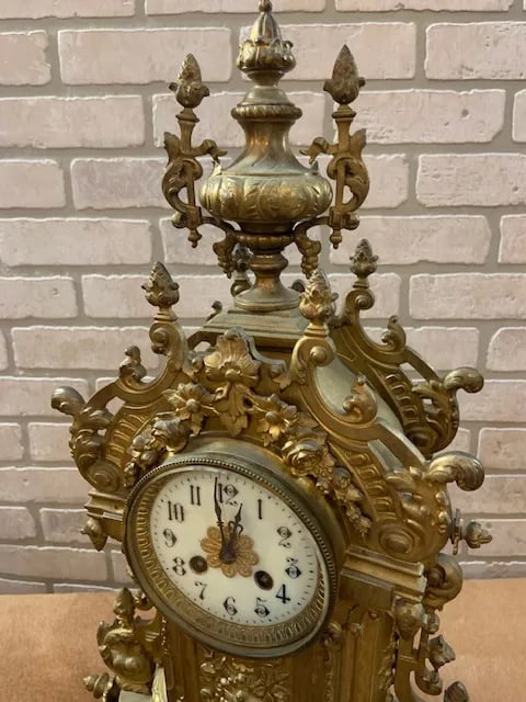 Antique Art Nouveau Mantle Clock and Candelabras - Garniture Set - 7