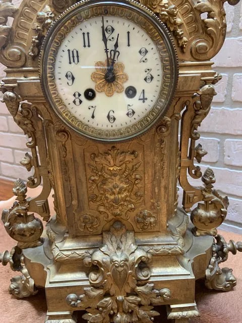 Antique Art Nouveau Mantle Clock and Candelabras - Garniture Set - 8
