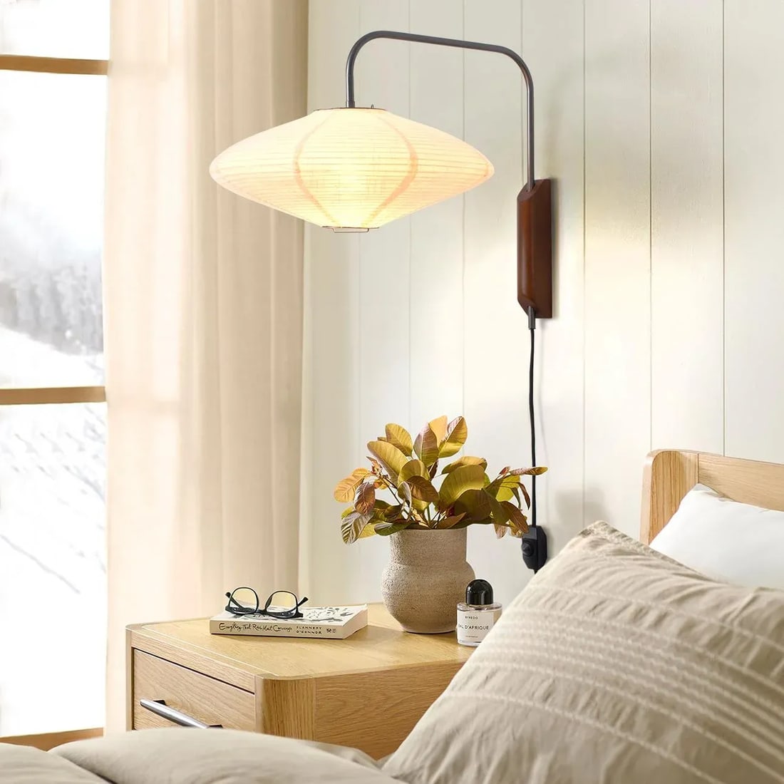 Roswell Wall Sconce - Matte Black, Handcrafted Shinpuru-Sa Linen-Cotton Shade, Plug-In - 4
