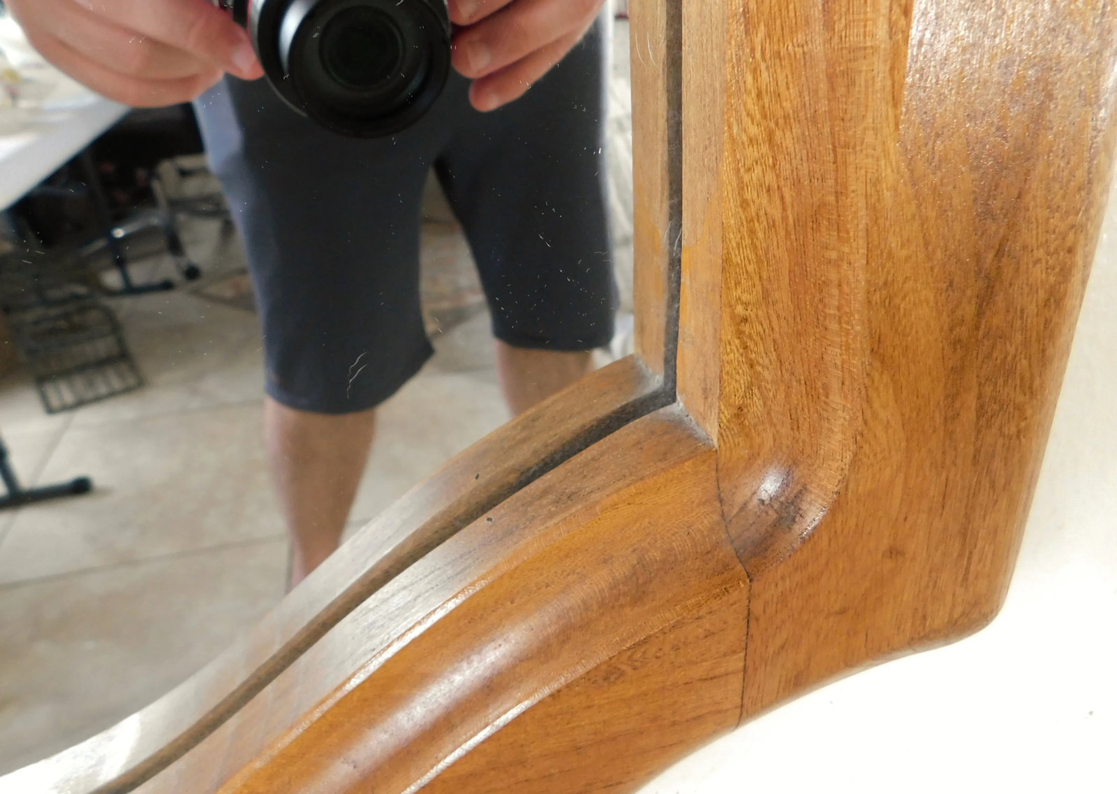 Vintage Mid Century Solid Oak Wood Arched Hanging Wall Mirror - 7