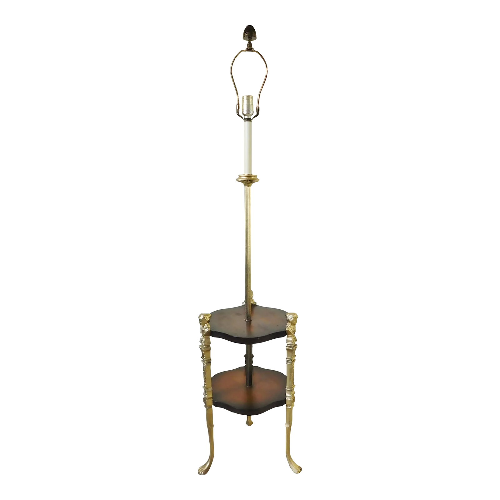 Vintage Mid Century Solid Brass Figural Woman Claw Foot Mahogany Wood Floor Lamp Table (1 of 11)